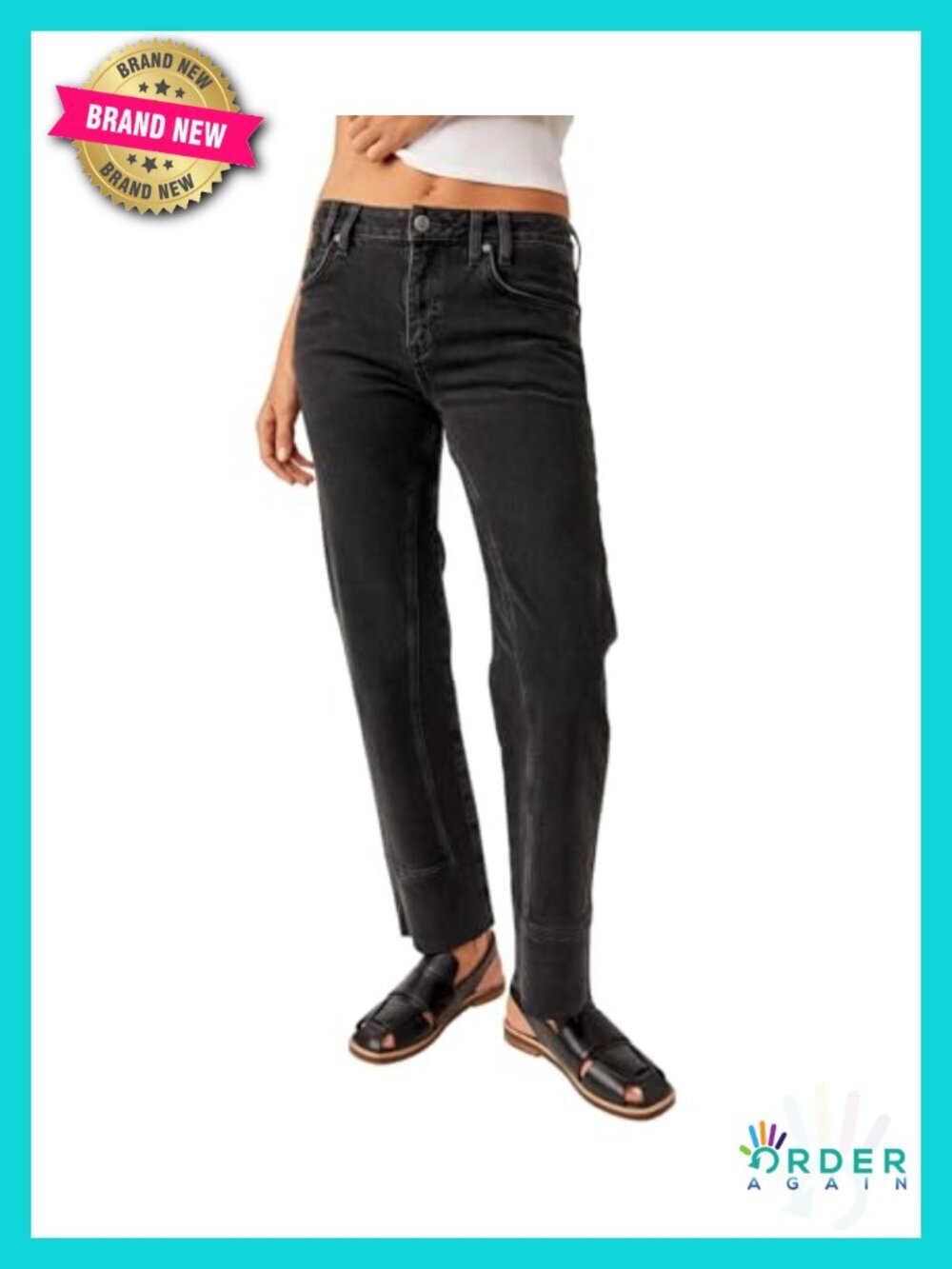 High-Rise Straight Leg Denim Jeans with Utility Seaming